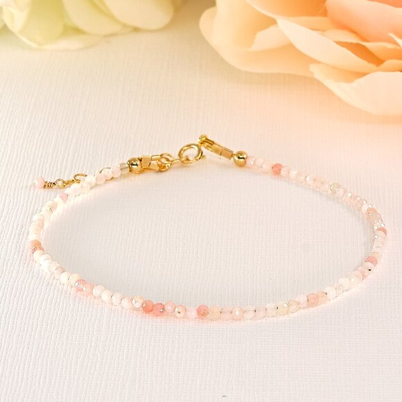 Sparkling Pink Opal Gemstone Bracelet, 14k Gold Filled, Fast Shipping - Picture 2 of 9